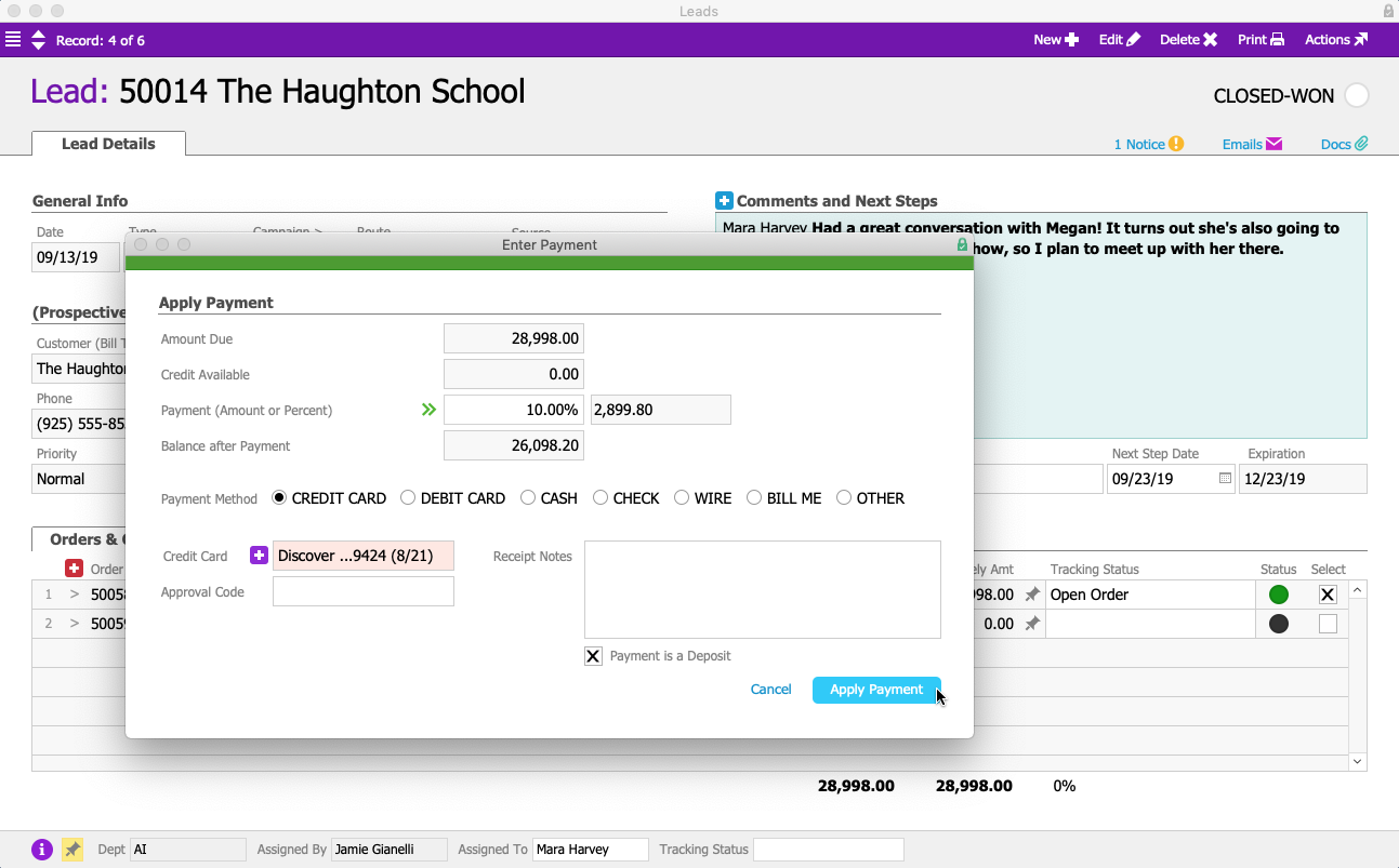 Payment Dialog