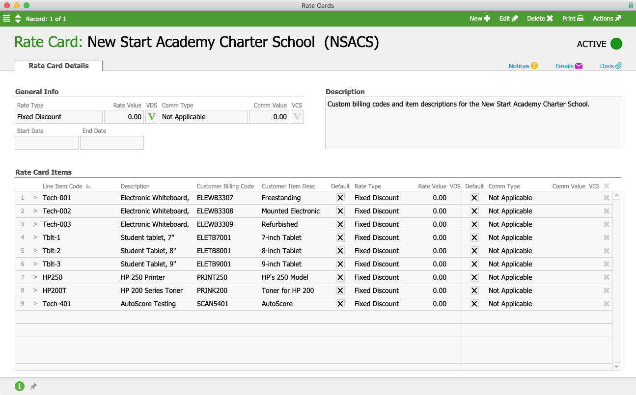 NSACS Rate Card