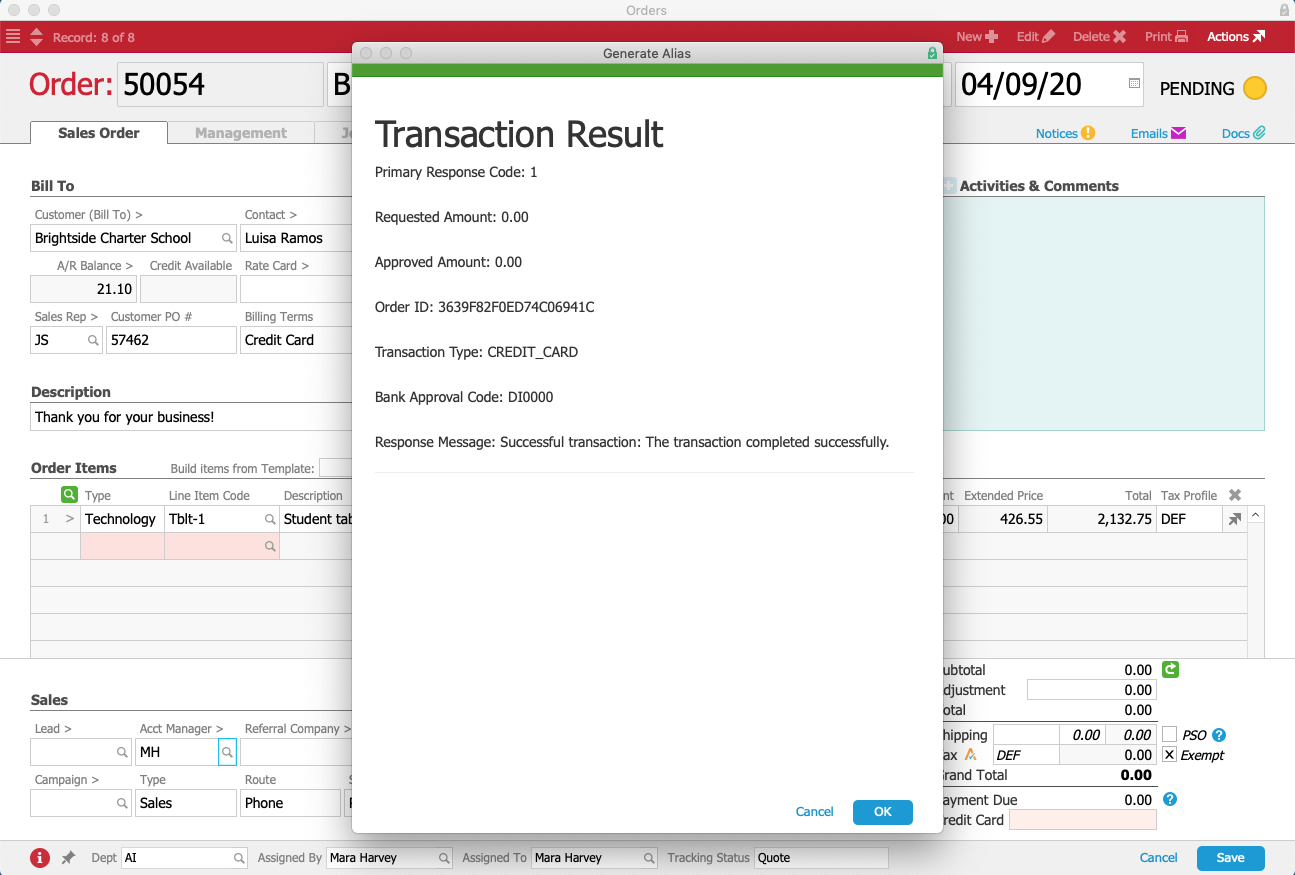 BCS Transaction Result