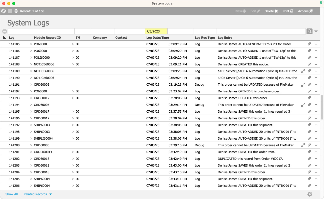 System Logs List View